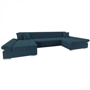 Sofá rinconero Comfivo 155, azul, con función de descanso y caja de ropa de cama, dimensiones 360 x 160 x 75 cm