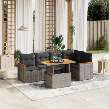6-Piece Grey Poly Rattan Garden Sofa Set with Cushions