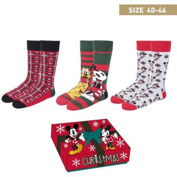 Calcetines Disney Mickey y Minnie Navidad Pack de 3 Talla 40-46