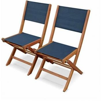 Conjunto de 2 sillas plegables de jardín Almeria en madera de eucalipto y textilene gris anthracite
