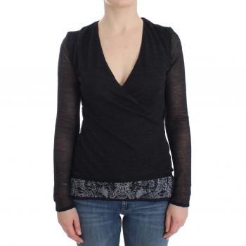 Black Wool Blend Stretch Long Sleeve Sweater