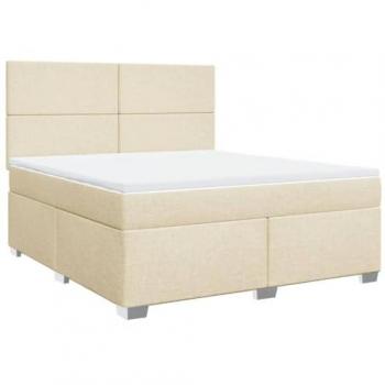 Cama box spring con colchón tela color crema 180x200 cm