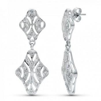 Pendientes largos de oro blanco 18k con circonitas y formas caladas