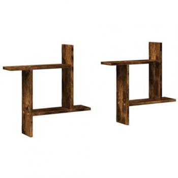 Estantes de pared 2 piezas en madera ingeniería roble ahumado, medidas 50x12x50 cm, estante flotante, estante de exhibición de pared