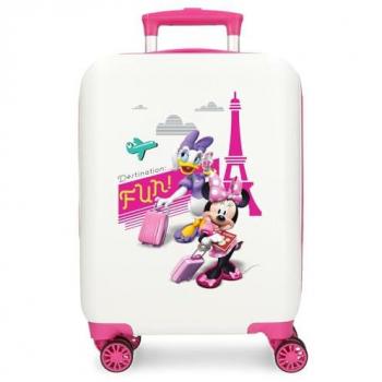 Maleta de Cabina Rígida Disney Minnie & Daisy Paris 50 cm ABS Blanco 33L con Cierre de Combinación y 4 Ruedas Dobles