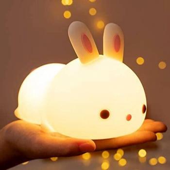 Cute Bunny Baby Night Light Kids Lamp, 7 Colour Changing LED Portable Animal Silicone Lights, USB Chargeable Nightlights for Childrens Nursery Toddler Newborn Bedroom Bedside Kawaii Room Decor Gifts