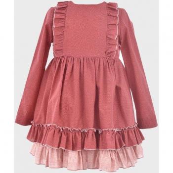 Vestido de niña rojo de algodón con manga larga