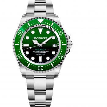 Bobroff Tabarca - Professional Diver Automatic Men's Watch, 1000m Water Resistance, Green, Helium Valve BF0002bv