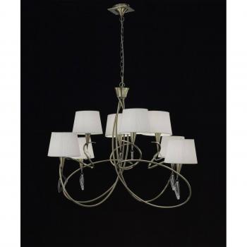 Lámpara colgante Mara 8 luces en cuero con pantalla blanca