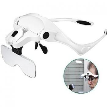 Lupa con Luz 2 Led - RIGHTWELL Gafas Lupa de Aumento para Leer, Lentes de Aumento Lectura, Reparaciones, Coser, Joyería y Relojería, Modelismo - 5 Lentes 1.0X-3.5X Ajustable