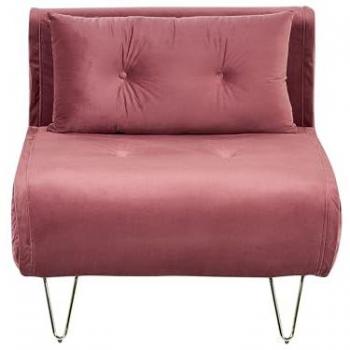 Sofá Cama de Terciopelo Rosa 1 Plaza Plegable sin Reposabrazos con Cojín y Patas Metálicas Doradas Vestfold