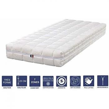 Colchón de Memoria 80x190 cm Muy Firme + Alèse + Almohada Viscoelástica Desmontable y Lavable - 7 Zonas de Confort - Núcleo de Látex HR Transpirable