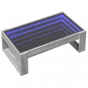 Mesa de centro con Infinity LED gris Sonoma 90x53x30 cm, mesita de Centro, Mesa Auxiliar, Mesa de salón