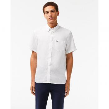 Lacoste Men's Regular Fit White Linen Short Sleeve Shirt - Size 2XL