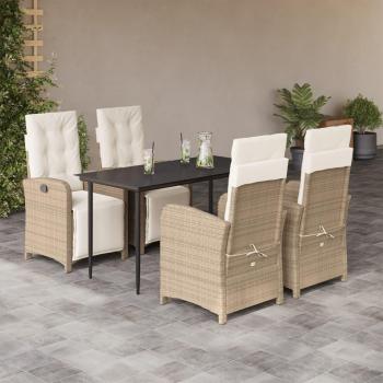 5 Piece Beige Poly Rattan Garden Dining Set with Cushions