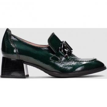 Hispanitas Charlize Mocasines de Mujer de Piel Verde con Adorno Hebilla y Tacón 4cm