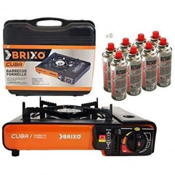 Estufa de gas portátil 2200W con 8 cartuchos de gas de 250g para camping