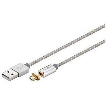 Goobay – magnético Micro USB Cable de nailon con conector de aluminio para Android teléfono – plateado
