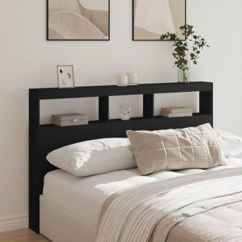 Cabecero de cama con contenedor LED negro 160x17x102 cm