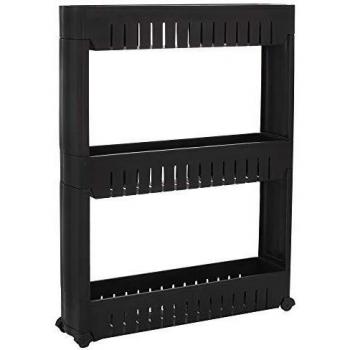 Estantería móvil SPRINGOS de 3 niveles con ruedas - carro de almacenamiento para cocina y baño - color negro