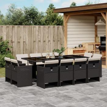 13-Piece Black Poly Rattan Garden Dining Set with Cushions