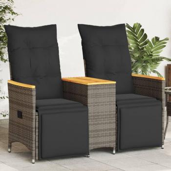 Adjustable Grey Poly Rattan 2-Seater Garden Sofa with Table