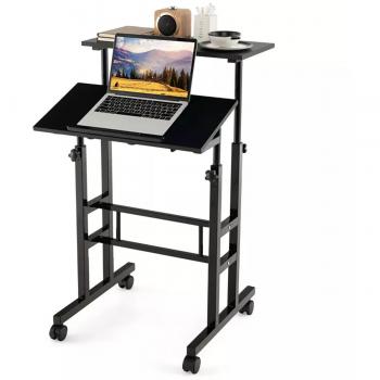 Black Height-Adjustable Mobile Rolling Standing Desk for Home Office