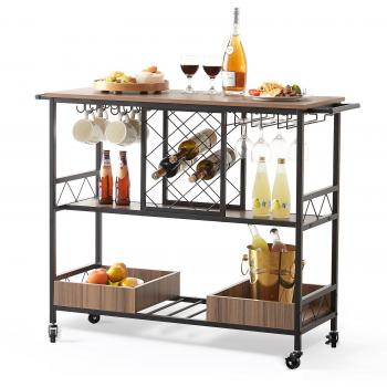 Carro de bar Vevor, carro de servicio para el hogar, estación de bebidas rodante industrial, capacidad de 300 libras (136 kg), 3 niveles, dimensiones 117x40x91.5 cm, incluye portabot