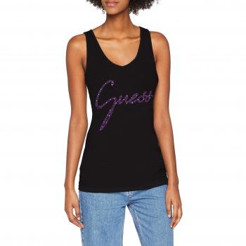Guess Vn Tank, Camiseta sin Mangas para Mujer, Negro
