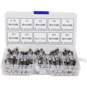 72pcs 6*30mm Fusibles Tubo de Vidrio Eléctrico Surtidos Kit 250v 0.5a-30a para Coche