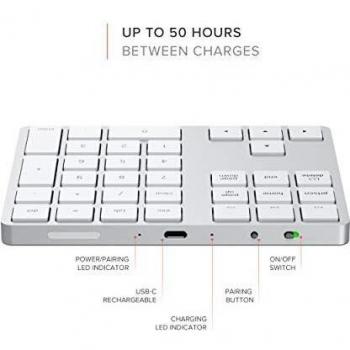 Satechi Bluetooth Extended Numeric Keypad - Wireless Silver Numpad for Mac