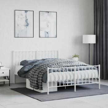 Cama metal blanca con cabecero y pie de cama 140x190 cm