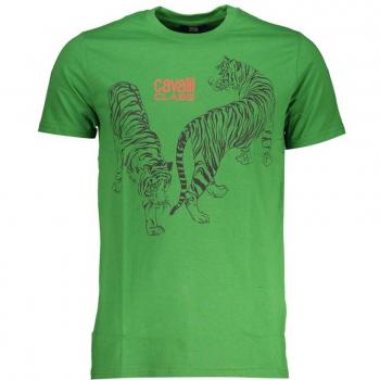 Cavalli Class Green Cotton Logo Print Tee - T-Shirt, Male, Color: Green, Size: M