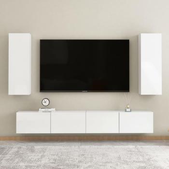 vidaXL Juego de Muebles de Salón para TV 4 Piezas en Madera de Ingeniería, Dimensiones 80 x 30 x 30 cm, Color Blanco Brillante, Incluye Mueble TV y Mesa de TV