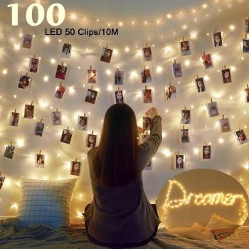 Clip Cadena de Luces LED USB,LECLSTAR 10m 100 LED Fotoclips Guirnalda de Luces con 50 Pinzas,ideal para Hogar, Pared, Navidad, Fiesta, Boda,Decoraciones de Dormitorio
