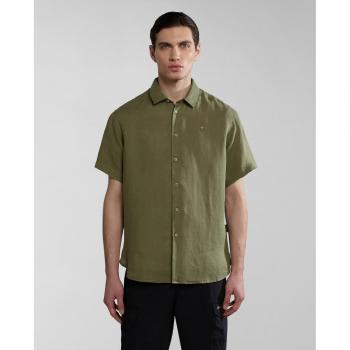 Camisa G-Linen SS de lino de hombre Napapijri, corte regular, lisa, color verde militar