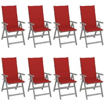 Reclining Garden Chairs Set with Cushions - 8 pcs Grey Acacia Wood