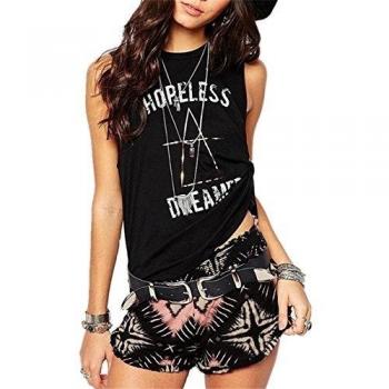 2016 Boyfriend Estilo Hopeless Dreamer Sin Mangas Estampado Eslogan Logotipo Gráfico Graphic Camiseta Sin Mangas Top Negro L