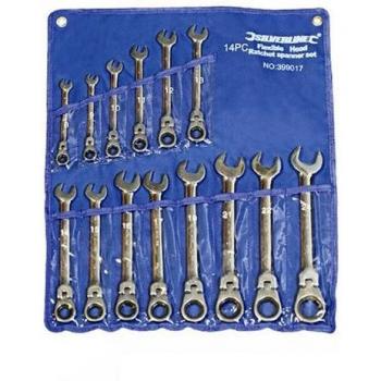Silverline 399017 - Llaves combinadas con carraca articulada, 14 pzas