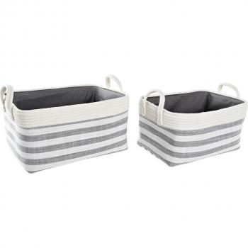 Set de 2 cestas con rayas gris de algodón (40 x 30 x 23 cm)
