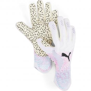 Guantes de portero Puma Future Ultimate NC blanco, características: diseño ergonómico, palma de látex para un mejor agarre, tecnología Grip Control para mayor precisión en el balón, cierre ajustable con cinta en la muñeca, material transp