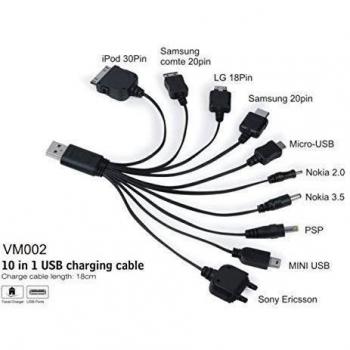 CABLE MULTI-USB UNIVERSAL 10 EN 1 DE ESTILO PRÁCTICO - GADGET PARA EL COCHE - CARGADOR DE TELÉFONO MÓVIL PSP IPAD de G4GADGET®