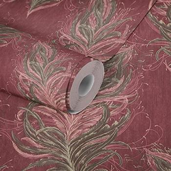 Papel Pintado Vlies Mata Hari, Diseño Oriental con Plumas, Textura Leve, 0.53 x 10.05 m, Ideal para Salón y Oficina