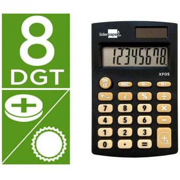 Calculadora Liderpapel Bolsillo XF05 8 Dígitos Solar y Pilas Color Negro 98x62x8 mm