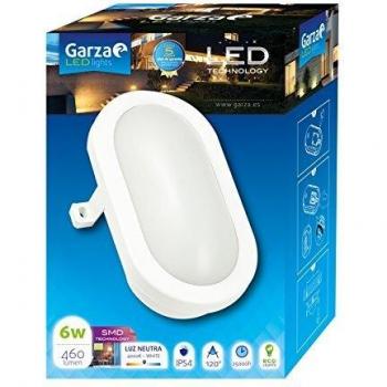 Garza Lighting Outdoor - Plafón LED Oval de Exterior, Potencia 6W, Protección contra Agua y Polvo IP54, Luz Neutra 4000K, color Blanco