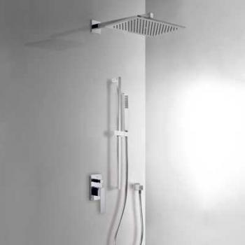 Tres Griferia - Kit De Ducha Monomando Empotrado Con Cierre Y Regulación De Caudal. · Cuerpo Empotrado Incluido · Ducha Fija 320X220 Mm. Con Rótula.