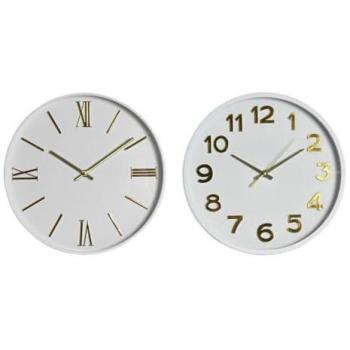 Reloj de Pared Home ESPRIT Blanco y Dorado PVC 30 cm (2 Unidades)