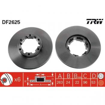 Disco de freno TRW DF2625, ventilado, 1 pieza, frontal