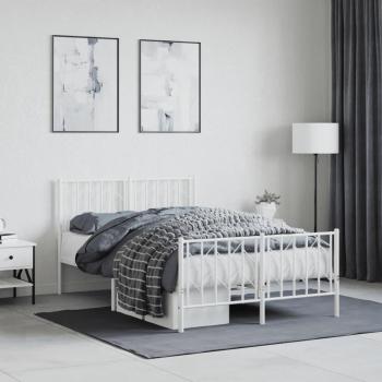 Cama de metal blanco 120x200 cm con cabecero y estribo para pediatría