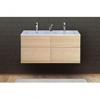 Mueble de baño colgante de 120 cm en roble con encimera de resina ENIO